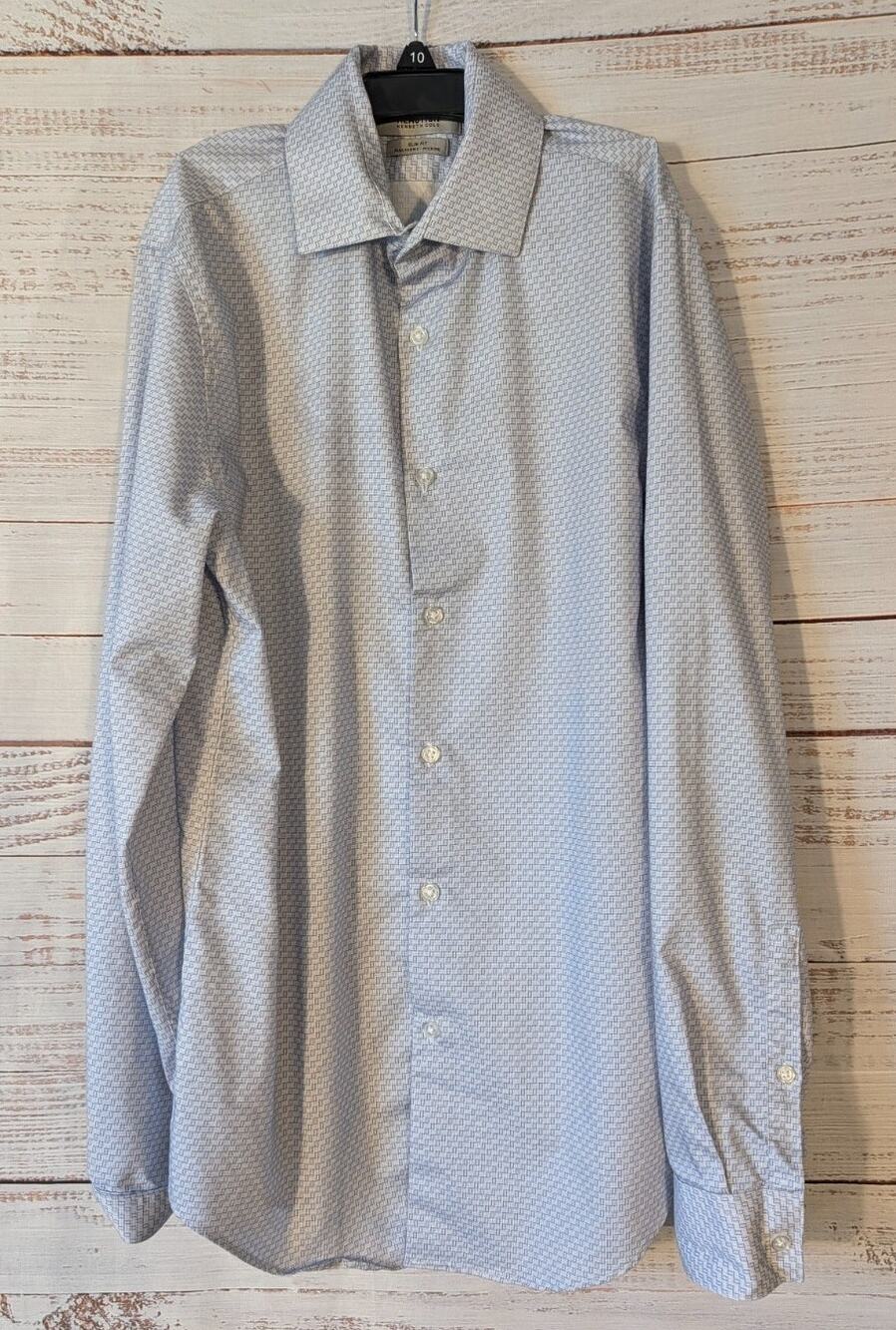 Kenneth Cole Reaction Slim Fit Shirt Light Blue Micro Print Dress Shirt